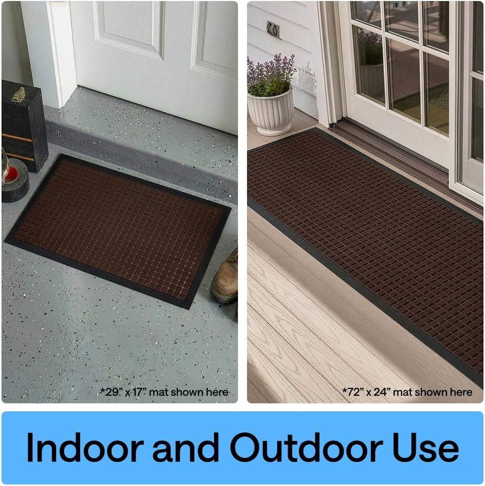 image:imageGORILLA GRIP 100 Waterproof AllSeason WeatherMAX Doormat US Designed Natural Rubber Stain Fade Resistant Low Profile Indoor Outdoor Door Mats Easy Clean 29x17 Gray DiamondCoffee Squares