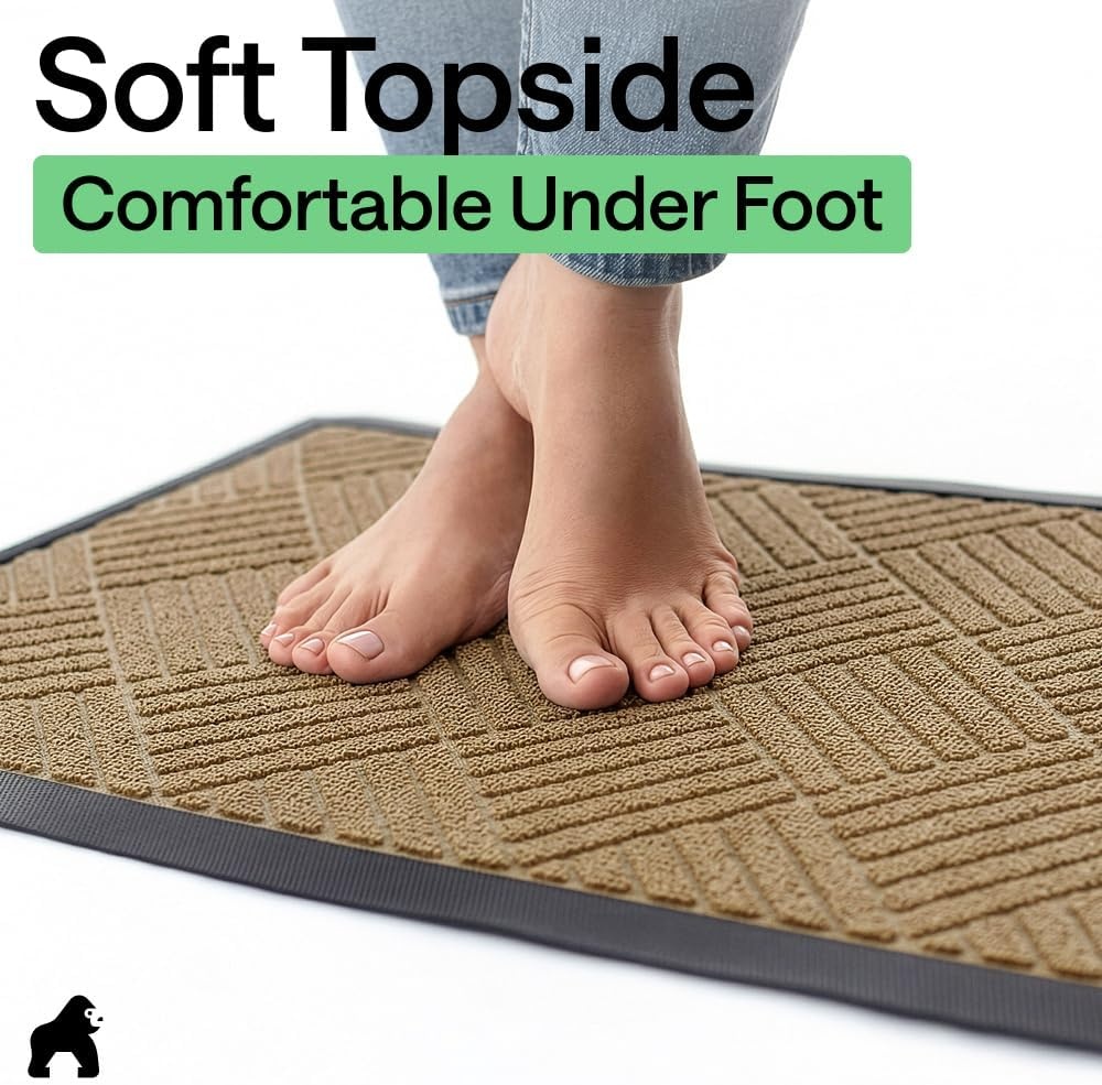 image:imageGORILLA GRIP 100 Waterproof AllSeason WeatherMAX Doormat US Designed Natural Rubber Stain Fade Resistant Low Profile Indoor Outdoor Door Mats Easy Clean 29x17 Gray DiamondBeige Diamond