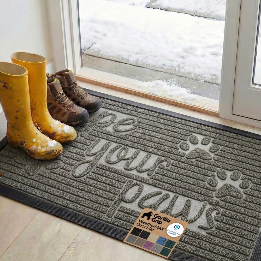 image:imageGORILLA GRIP 100 Waterproof AllSeason WeatherMAX Doormat US Designed Natural Rubber Stain Fade Resistant Low Profile Indoor Outdoor Door Mats Easy Clean 29x17 Gray DiamondStone Paws