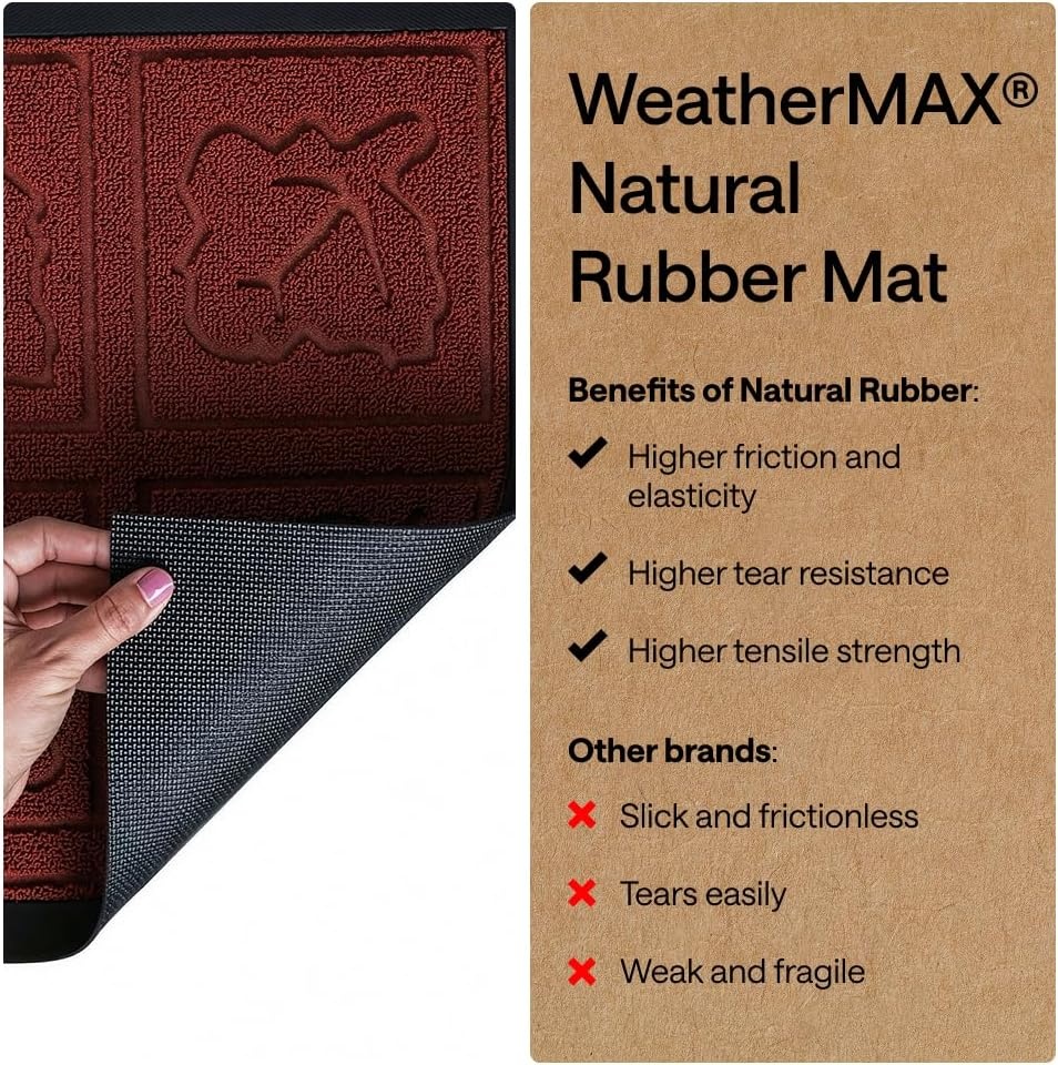 image:imageGORILLA GRIP 100 Waterproof AllSeason WeatherMAX Doormat US Designed Natural Rubber Stain Fade Resistant Low Profile Indoor Outdoor Door Mats Easy Clean 29x17 Gray DiamondBurgundy Leaves