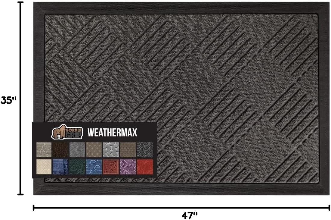 image:imageGORILLA GRIP 100 Waterproof AllSeason WeatherMAX Doormat US Designed Natural Rubber Stain Fade Resistant Low Profile Indoor Outdoor Door Mats Easy Clean 29x17 Gray DiamondGray Diamond