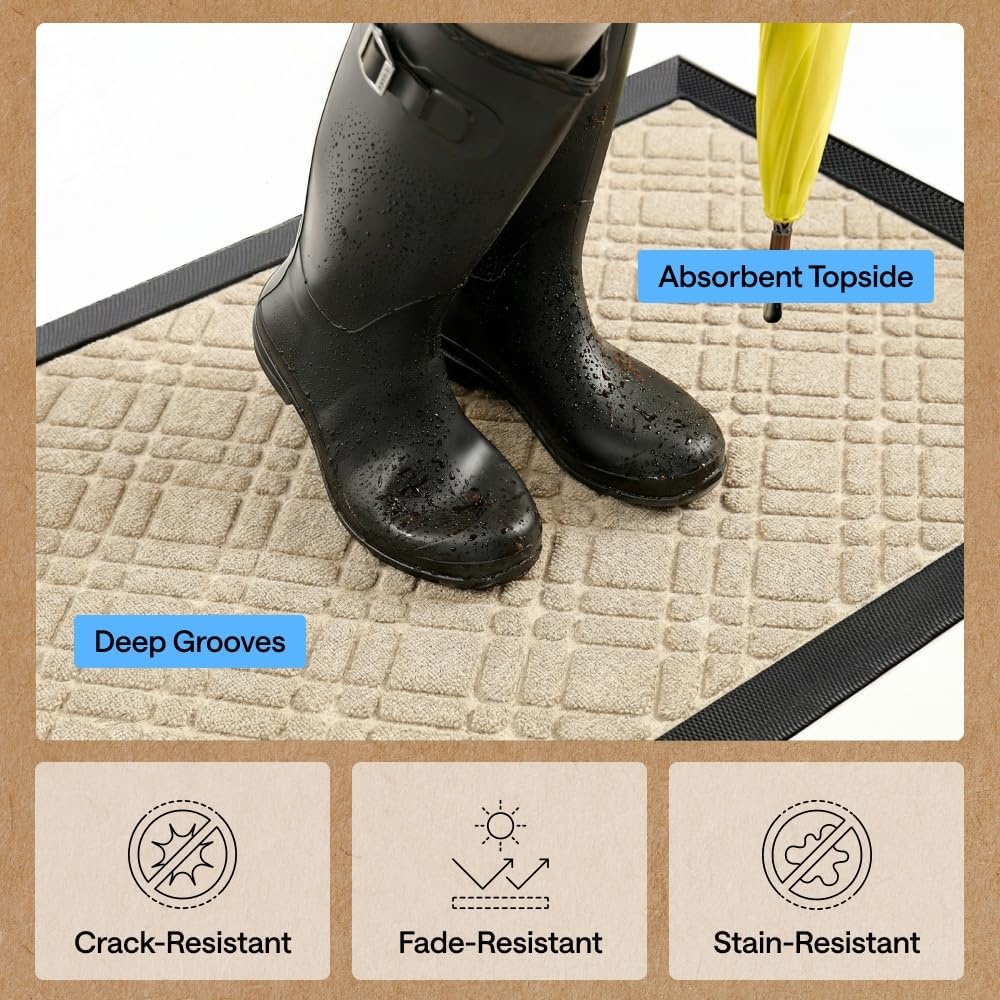 image:imageGORILLA GRIP 100 Waterproof AllSeason WeatherMAX Doormat US Designed Natural Rubber Stain Fade Resistant Low Profile Indoor Outdoor Door Mats Easy Clean 29x17 Gray DiamondModern Latte