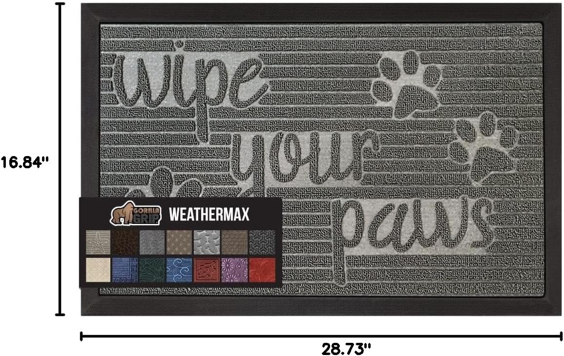 image:imageGORILLA GRIP 100 Waterproof AllSeason WeatherMAX Doormat US Designed Natural Rubber Stain Fade Resistant Low Profile Indoor Outdoor Door Mats Easy Clean 29x17 Gray DiamondStone Paws