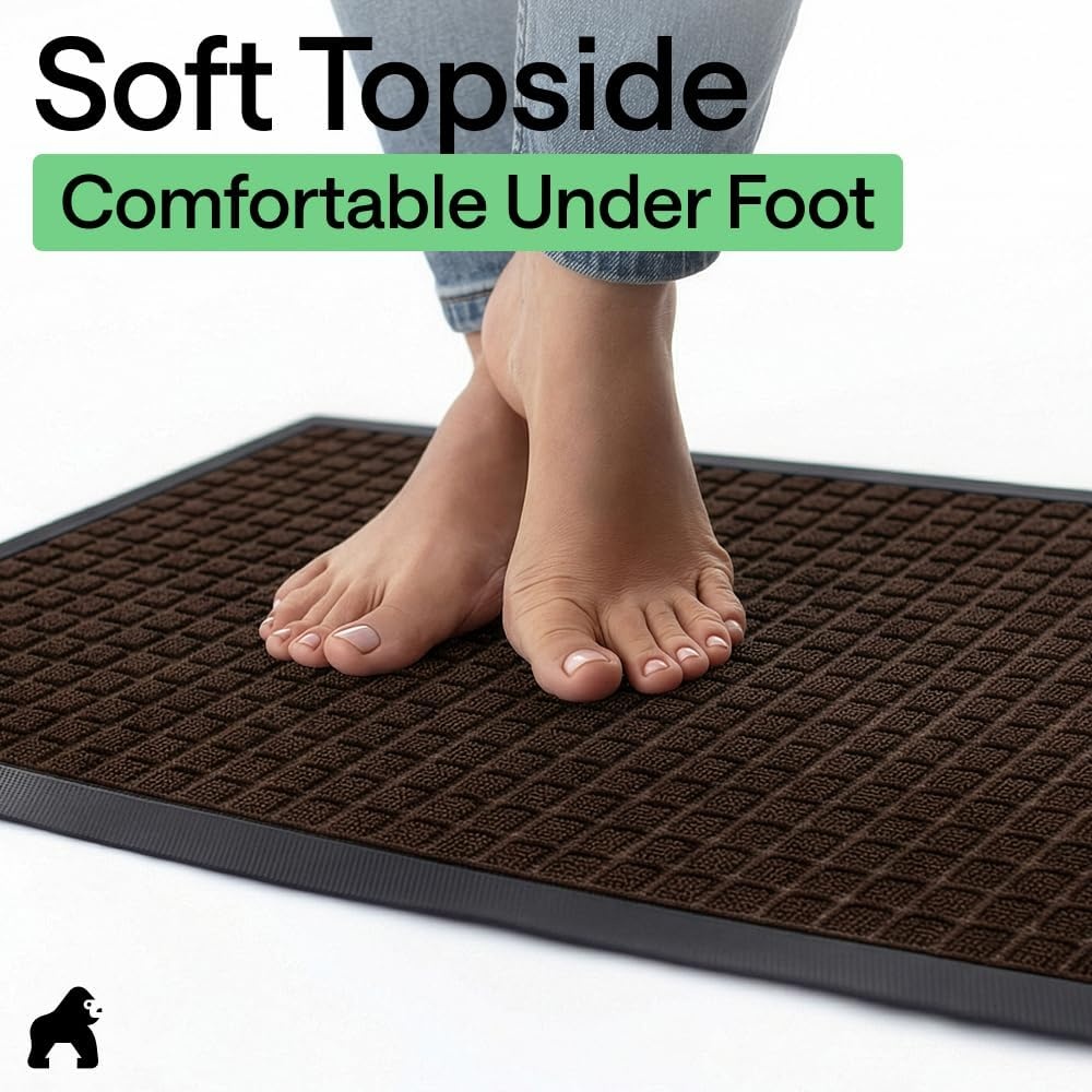 image:imageGORILLA GRIP 100 Waterproof AllSeason WeatherMAX Doormat US Designed Natural Rubber Stain Fade Resistant Low Profile Indoor Outdoor Door Mats Easy Clean 29x17 Gray DiamondCoffee Squares