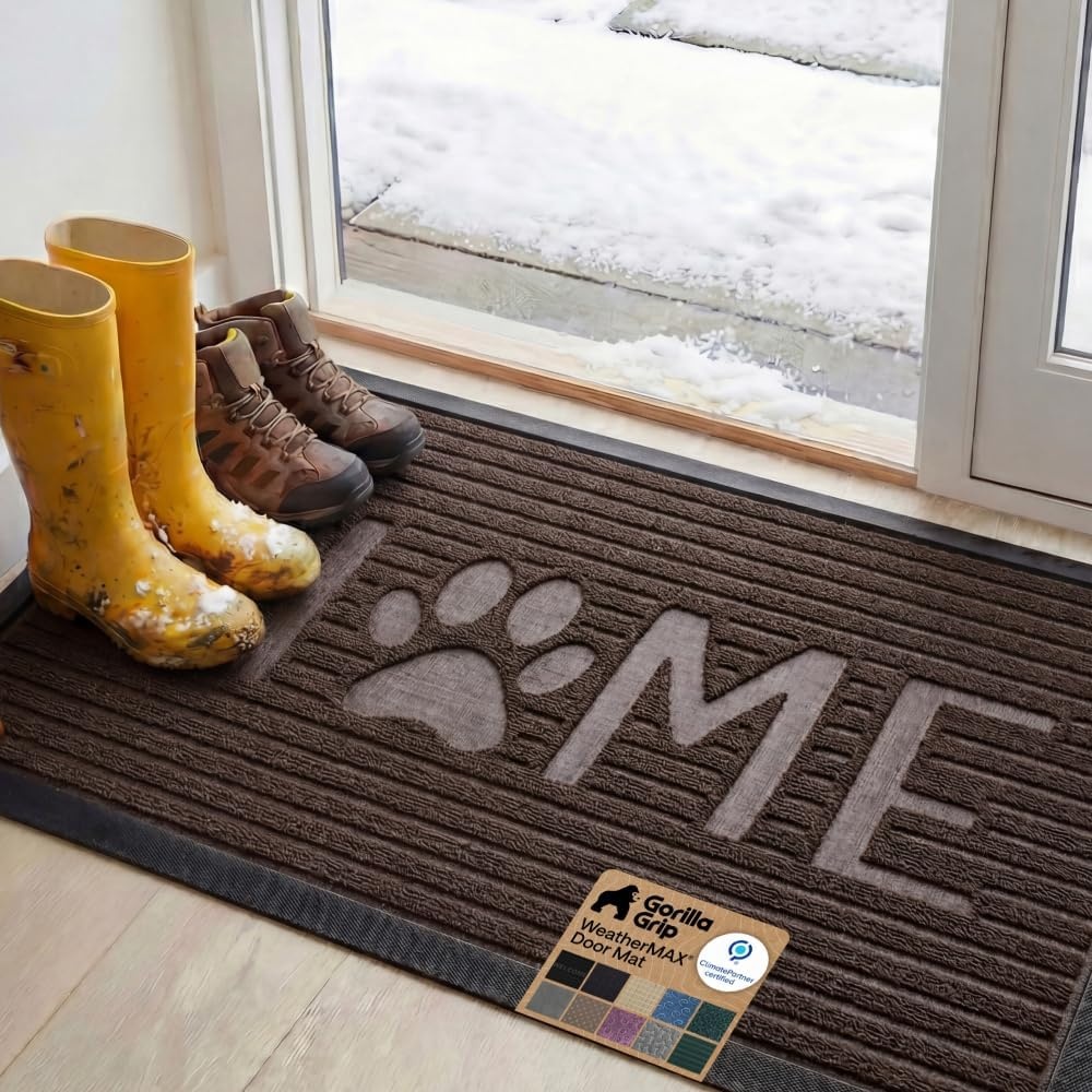 image:imageGORILLA GRIP 100 Waterproof AllSeason WeatherMAX Doormat US Designed Natural Rubber Stain Fade Resistant Low Profile Indoor Outdoor Door Mats Easy Clean 29x17 Gray DiamondEspresso Home Paw