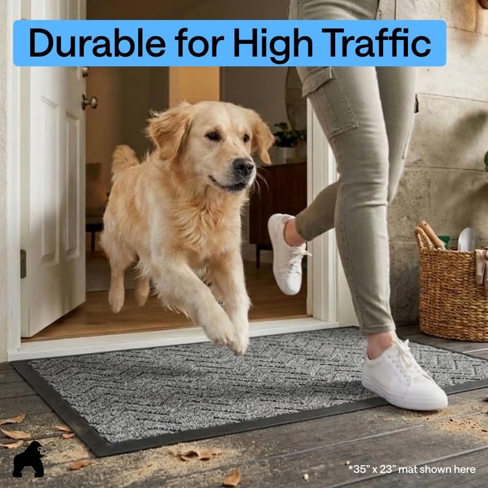 image:imageGORILLA GRIP 100 Waterproof AllSeason WeatherMAX Doormat US Designed Natural Rubber Stain Fade Resistant Low Profile Indoor Outdoor Door Mats Easy Clean 29x17 Gray DiamondSteel Chevron