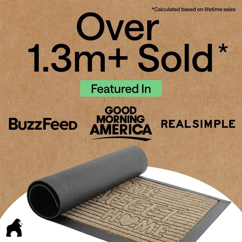 image:imageGORILLA GRIP 100 Waterproof AllSeason WeatherMAX Doormat US Designed Natural Rubber Stain Fade Resistant Low Profile Indoor Outdoor Door Mats Easy Clean 29x17 Gray DiamondAlmond Home Sweet Home