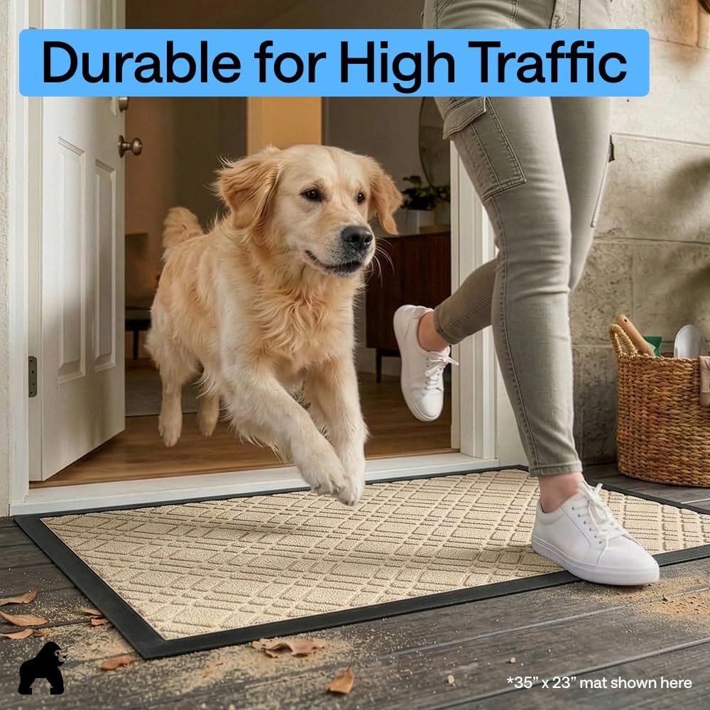 image:imageGORILLA GRIP 100 Waterproof AllSeason WeatherMAX Doormat US Designed Natural Rubber Stain Fade Resistant Low Profile Indoor Outdoor Door Mats Easy Clean 29x17 Gray DiamondModern Latte