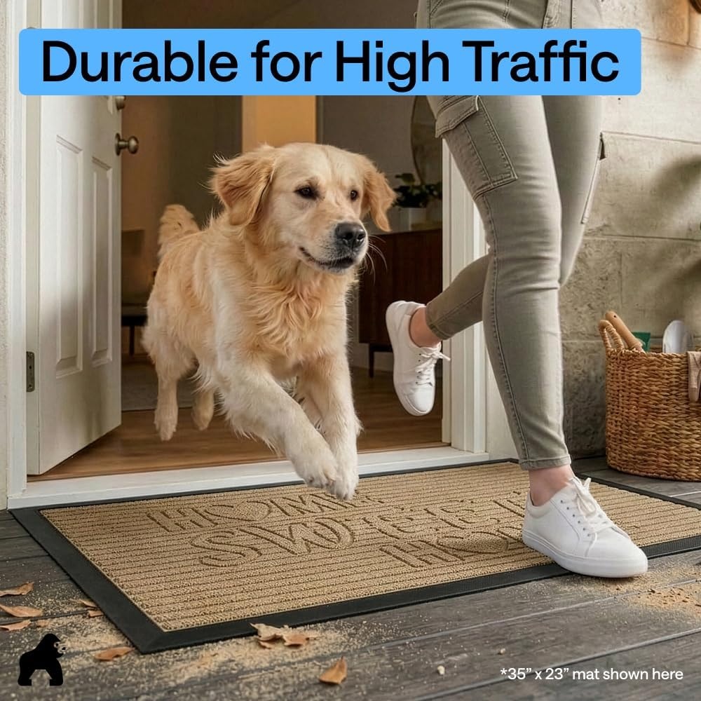 image:imageGORILLA GRIP 100 Waterproof AllSeason WeatherMAX Doormat US Designed Natural Rubber Stain Fade Resistant Low Profile Indoor Outdoor Door Mats Easy Clean 29x17 Gray DiamondAlmond Home Sweet Home