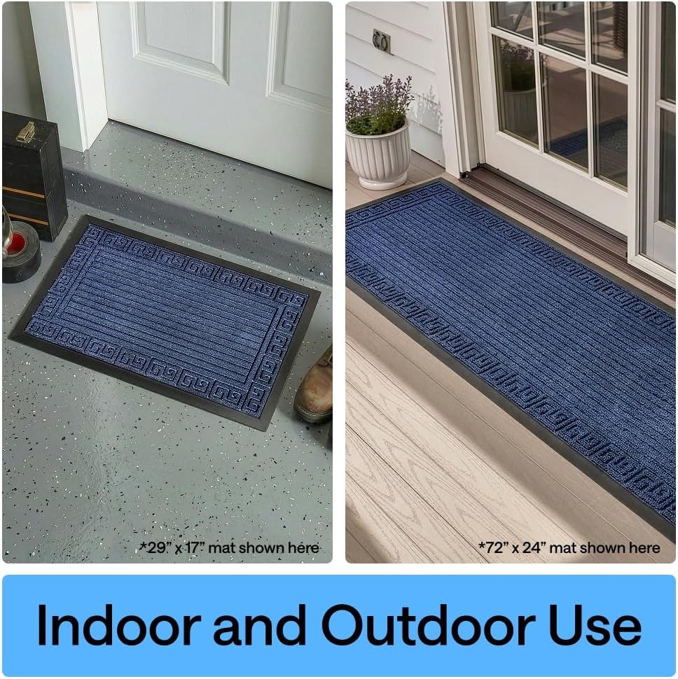 image:imageGORILLA GRIP 100 Waterproof AllSeason WeatherMAX Doormat US Designed Natural Rubber Stain Fade Resistant Low Profile Indoor Outdoor Door Mats Easy Clean 29x17 Gray DiamondNavy Greek Keys
