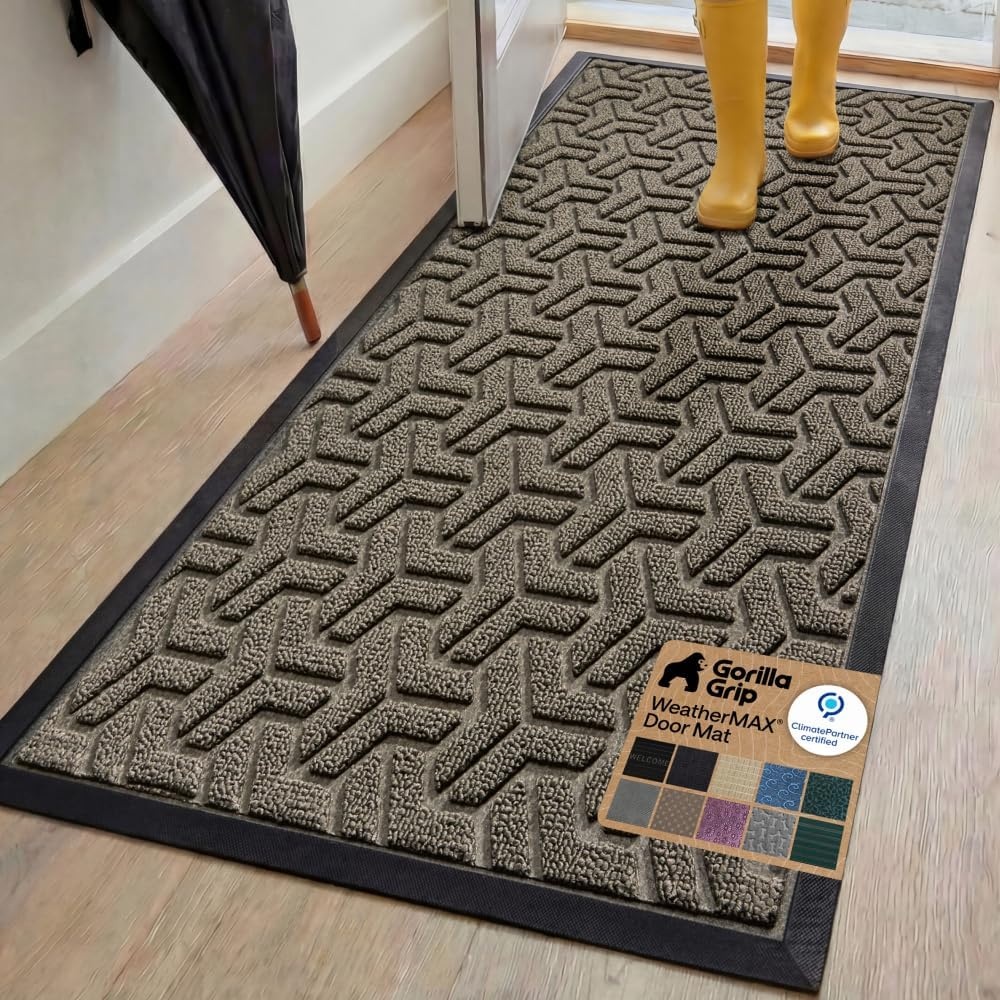 image:imageGORILLA GRIP 100 Waterproof AllSeason WeatherMAX Doormat US Designed Natural Rubber Stain Fade Resistant Low Profile Indoor Outdoor Door Mats Easy Clean 29x17 Gray DiamondSlate Geometric