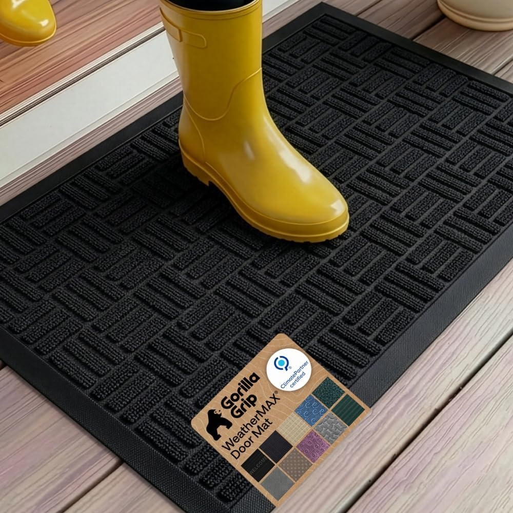 image:imageGORILLA GRIP 100 Waterproof AllSeason WeatherMAX Doormat US Designed Natural Rubber Stain Fade Resistant Low Profile Indoor Outdoor Door Mats Easy Clean 29x17 Gray DiamondBlack Maze