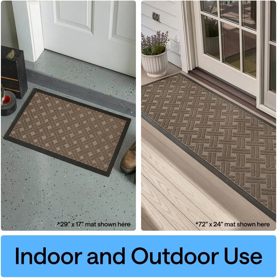 image:imageGORILLA GRIP 100 Waterproof AllSeason WeatherMAX Doormat US Designed Natural Rubber Stain Fade Resistant Low Profile Indoor Outdoor Door Mats Easy Clean 29x17 Gray DiamondTaupe Basket Weave