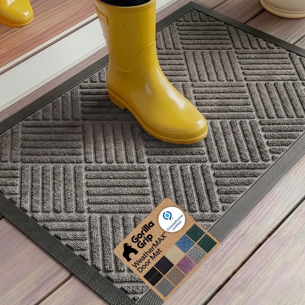 image:imageGORILLA GRIP 100 Waterproof AllSeason WeatherMAX Doormat US Designed Natural Rubber Stain Fade Resistant Low Profile Indoor Outdoor Door Mats Easy Clean 29x17 Gray DiamondGray Diamond
