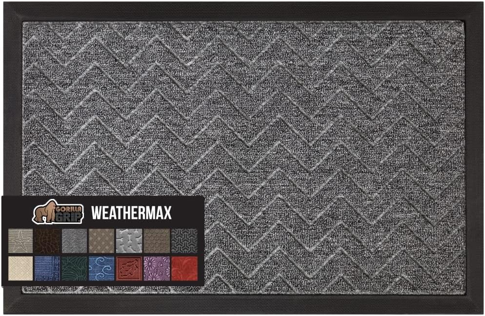 image:imageGORILLA GRIP 100 Waterproof AllSeason WeatherMAX Doormat US Designed Natural Rubber Stain Fade Resistant Low Profile Indoor Outdoor Door Mats Easy Clean 29x17 Gray DiamondSteel Chevron