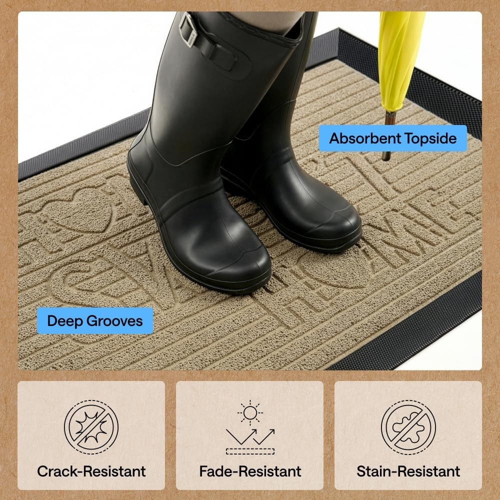 image:imageGORILLA GRIP 100 Waterproof AllSeason WeatherMAX Doormat US Designed Natural Rubber Stain Fade Resistant Low Profile Indoor Outdoor Door Mats Easy Clean 29x17 Gray DiamondAlmond Home Sweet Home