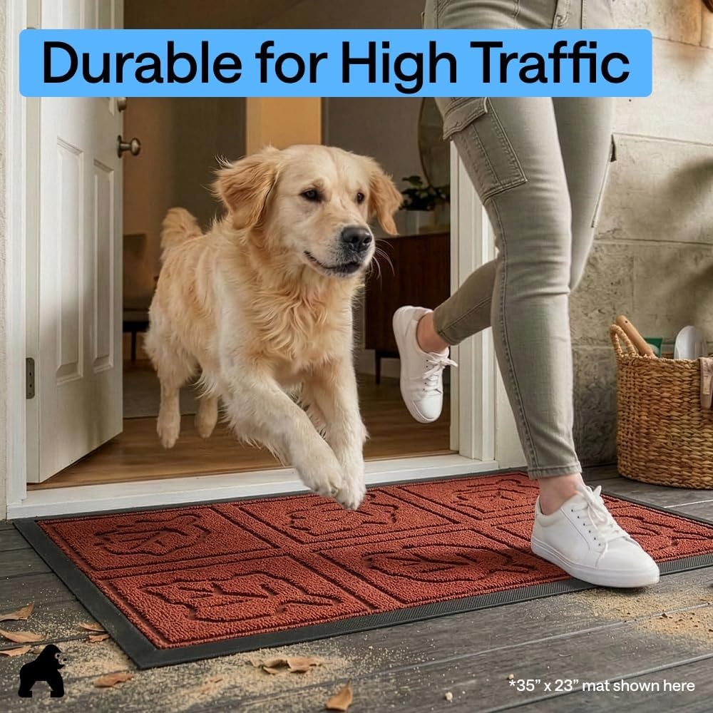 image:imageGORILLA GRIP 100 Waterproof AllSeason WeatherMAX Doormat US Designed Natural Rubber Stain Fade Resistant Low Profile Indoor Outdoor Door Mats Easy Clean 29x17 Gray DiamondBurgundy Leaves