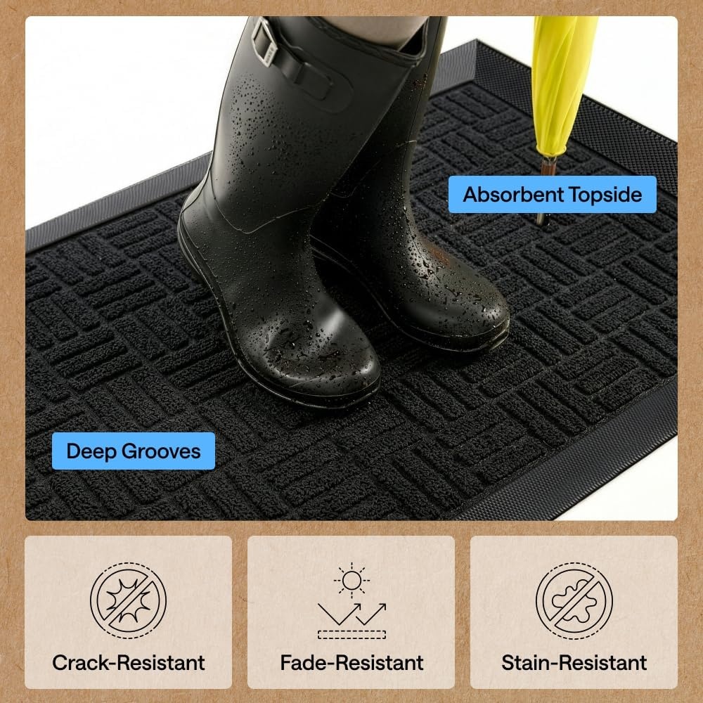 image:imageGORILLA GRIP 100 Waterproof AllSeason WeatherMAX Doormat US Designed Natural Rubber Stain Fade Resistant Low Profile Indoor Outdoor Door Mats Easy Clean 29x17 Gray DiamondMidnight Maze