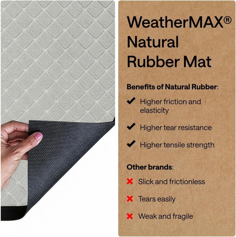image:imageGORILLA GRIP 100 Waterproof AllSeason WeatherMAX Doormat US Designed Natural Rubber Stain Fade Resistant Low Profile Indoor Outdoor Door Mats Easy Clean 29x17 Gray DiamondLight Gray Lattice