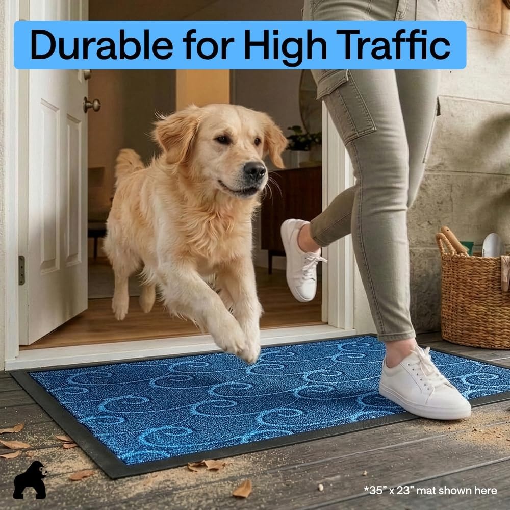 image:imageGORILLA GRIP 100 Waterproof AllSeason WeatherMAX Doormat US Designed Natural Rubber Stain Fade Resistant Low Profile Indoor Outdoor Door Mats Easy Clean 29x17 Gray DiamondOcean Blue Waves