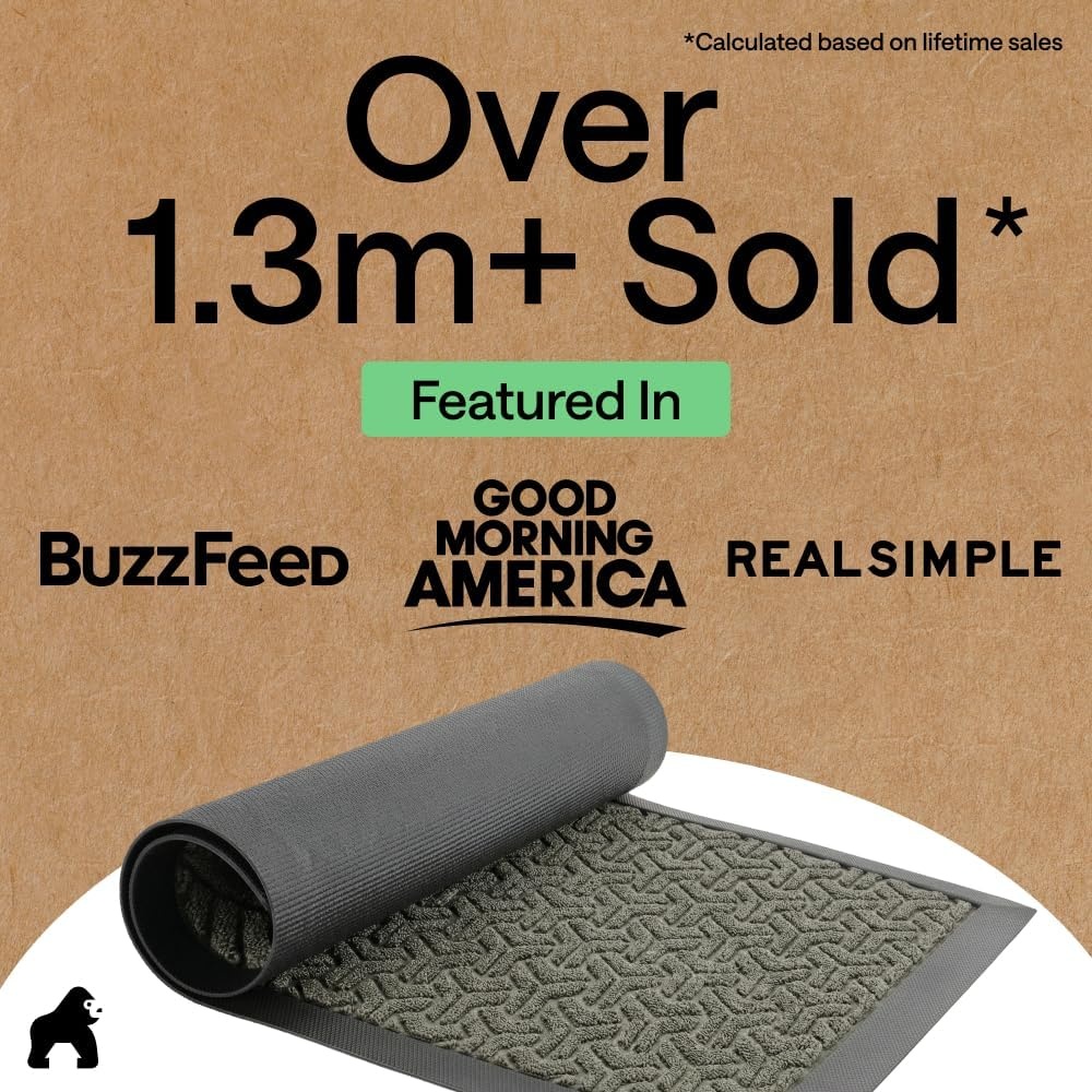 image:imageGORILLA GRIP 100 Waterproof AllSeason WeatherMAX Doormat US Designed Natural Rubber Stain Fade Resistant Low Profile Indoor Outdoor Door Mats Easy Clean 29x17 Gray DiamondSlate Geometric