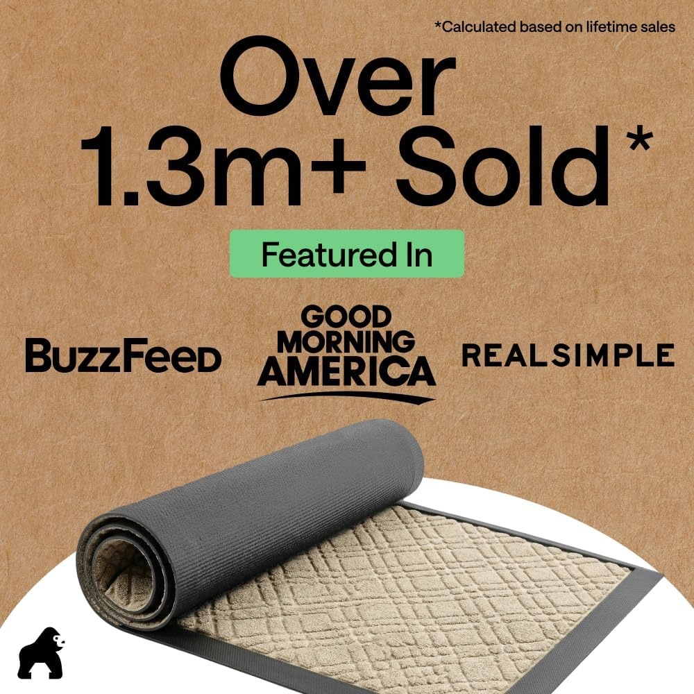 image:imageGORILLA GRIP 100 Waterproof AllSeason WeatherMAX Doormat US Designed Natural Rubber Stain Fade Resistant Low Profile Indoor Outdoor Door Mats Easy Clean 29x17 Gray DiamondModern Latte