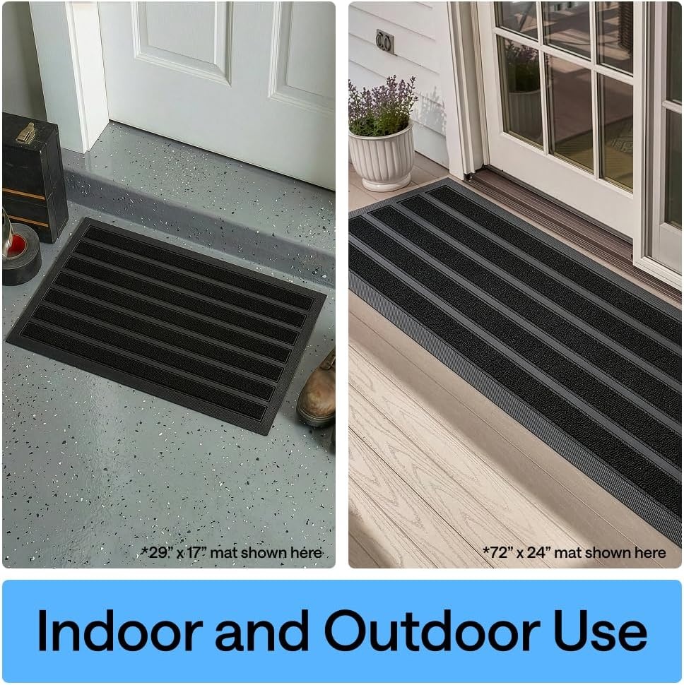 image:imageGORILLA GRIP 100 Waterproof AllSeason WeatherMAX Doormat US Designed Natural Rubber Stain Fade Resistant Low Profile Indoor Outdoor Door Mats Easy Clean 29x17 Gray DiamondBlack Stripe