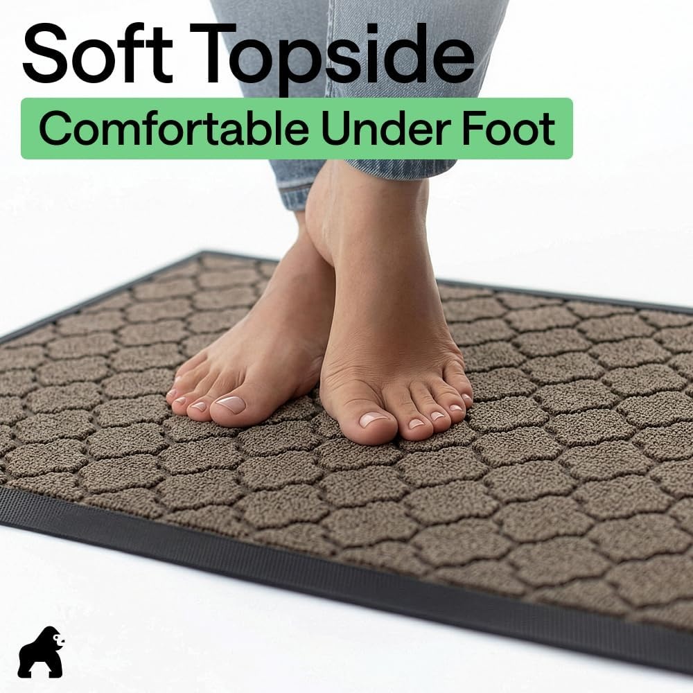image:imageGORILLA GRIP 100 Waterproof AllSeason WeatherMAX Doormat US Designed Natural Rubber Stain Fade Resistant Low Profile Indoor Outdoor Door Mats Easy Clean 29x17 Gray DiamondLatte Quatrefoil