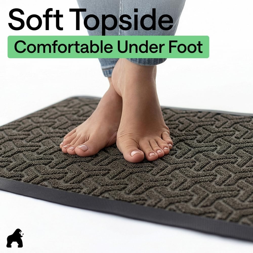 image:imageGORILLA GRIP 100 Waterproof AllSeason WeatherMAX Doormat US Designed Natural Rubber Stain Fade Resistant Low Profile Indoor Outdoor Door Mats Easy Clean 29x17 Gray DiamondSlate Geometric