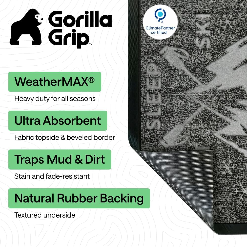 image:imageGORILLA GRIP 100 Waterproof AllSeason WeatherMAX Doormat US Designed Natural Rubber Stain Fade Resistant Low Profile Indoor Outdoor Door Mats Easy Clean 29x17 Gray DiamondGraphite Skiing