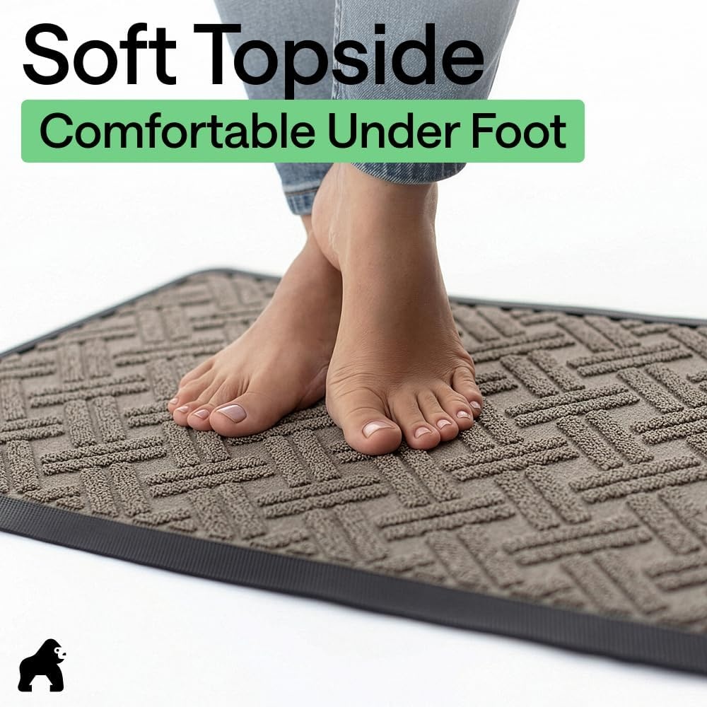 image:imageGORILLA GRIP 100 Waterproof AllSeason WeatherMAX Doormat US Designed Natural Rubber Stain Fade Resistant Low Profile Indoor Outdoor Door Mats Easy Clean 29x17 Gray DiamondTaupe Basket Weave
