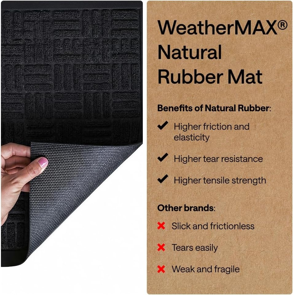 image:imageGORILLA GRIP 100 Waterproof AllSeason WeatherMAX Doormat US Designed Natural Rubber Stain Fade Resistant Low Profile Indoor Outdoor Door Mats Easy Clean 29x17 Gray DiamondBlack Maze