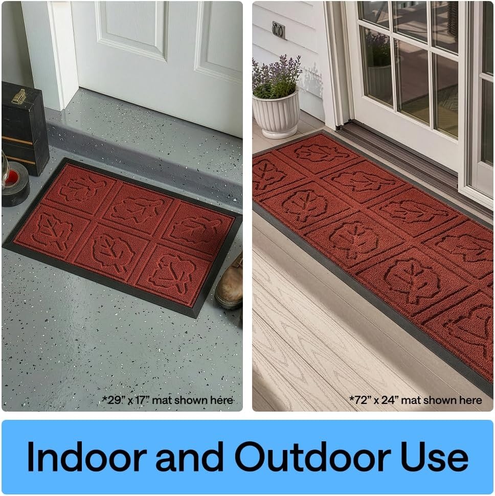 image:imageGORILLA GRIP 100 Waterproof AllSeason WeatherMAX Doormat US Designed Natural Rubber Stain Fade Resistant Low Profile Indoor Outdoor Door Mats Easy Clean 29x17 Gray DiamondBurgundy Leaves