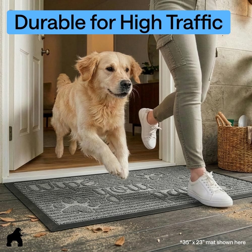 image:imageGORILLA GRIP 100 Waterproof AllSeason WeatherMAX Doormat US Designed Natural Rubber Stain Fade Resistant Low Profile Indoor Outdoor Door Mats Easy Clean 29x17 Gray DiamondStone Paws