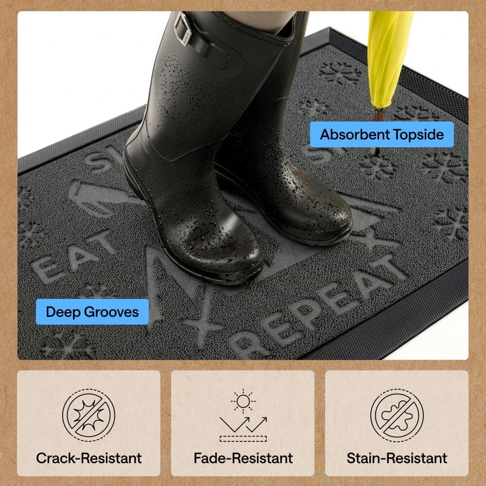 image:imageGORILLA GRIP 100 Waterproof AllSeason WeatherMAX Doormat US Designed Natural Rubber Stain Fade Resistant Low Profile Indoor Outdoor Door Mats Easy Clean 29x17 Gray DiamondGraphite Skiing