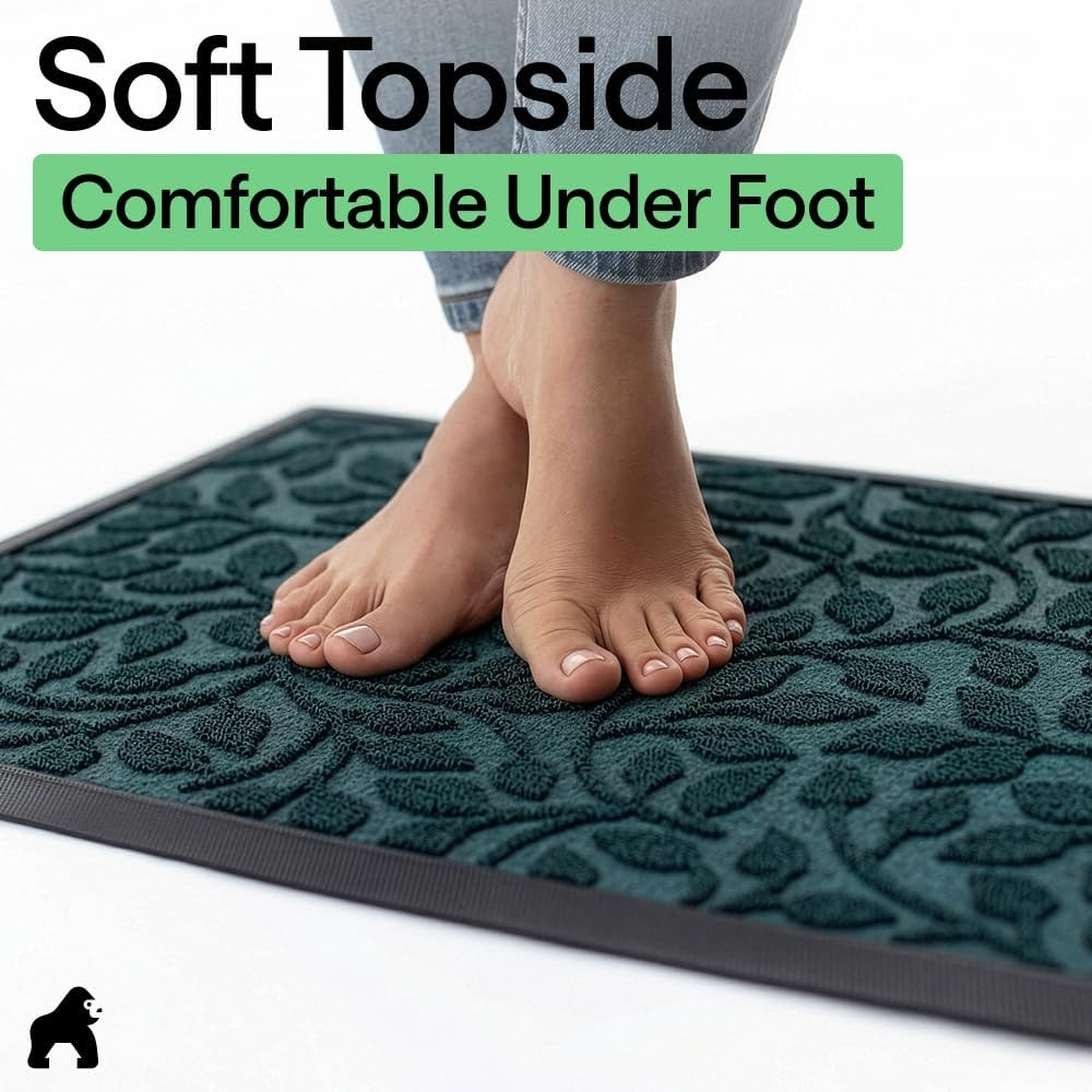 image:imageGORILLA GRIP 100 Waterproof AllSeason WeatherMAX Doormat US Designed Natural Rubber Stain Fade Resistant Low Profile Indoor Outdoor Door Mats Easy Clean 29x17 Gray DiamondMoss Vine Leaves