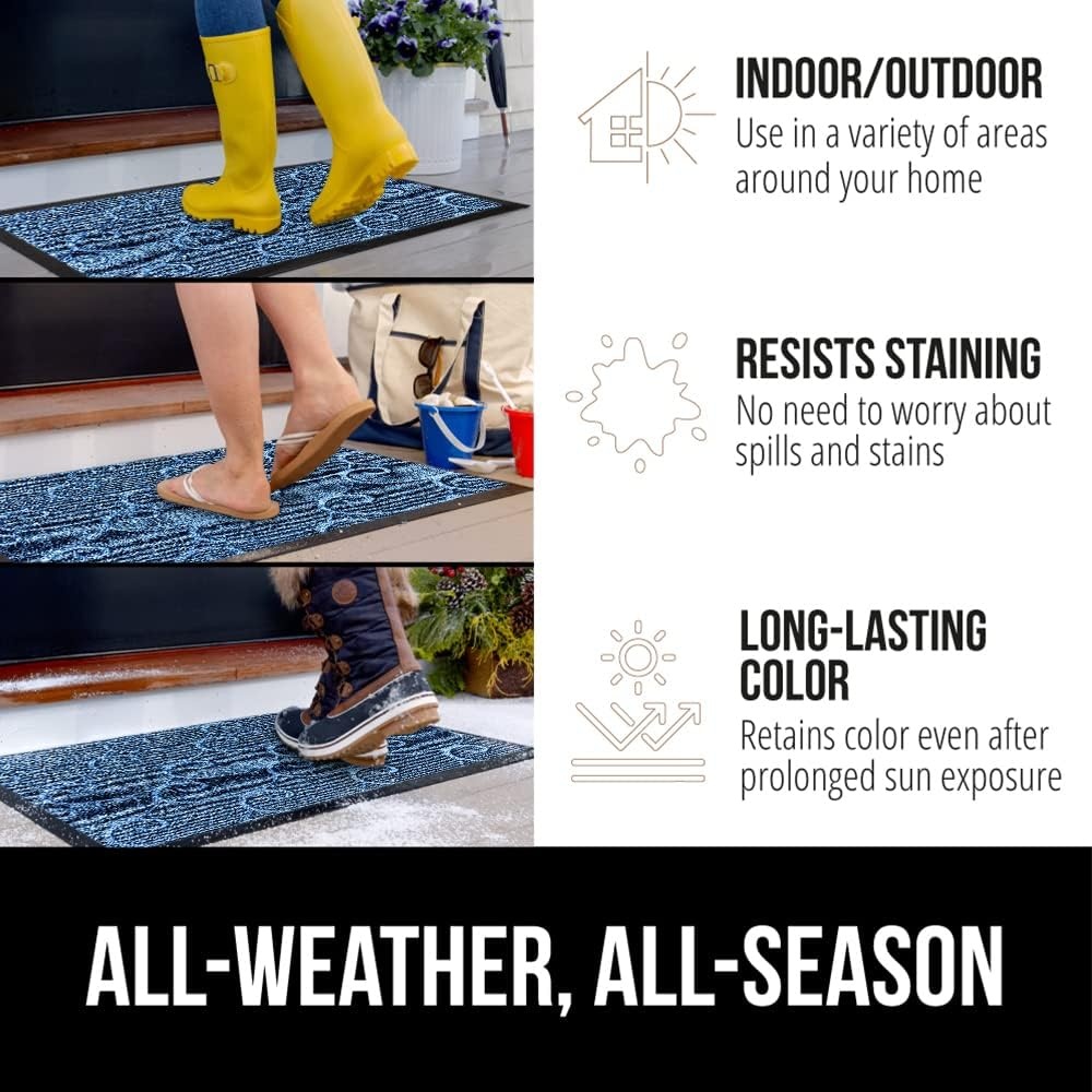 image:imageGORILLA GRIP 100 Waterproof AllSeason WeatherMAX Doormat US Designed Natural Rubber Stain Fade Resistant Low Profile Indoor Outdoor Door Mats Easy Clean 29x17 Gray DiamondOcean Blue Waves