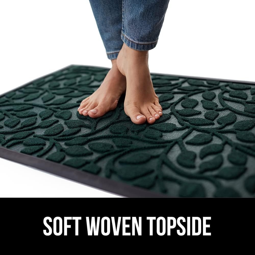 image:imageGORILLA GRIP 100 Waterproof AllSeason WeatherMAX Doormat US Designed Natural Rubber Stain Fade Resistant Low Profile Indoor Outdoor Door Mats Easy Clean 29x17 Gray DiamondMoss Vine Leaves