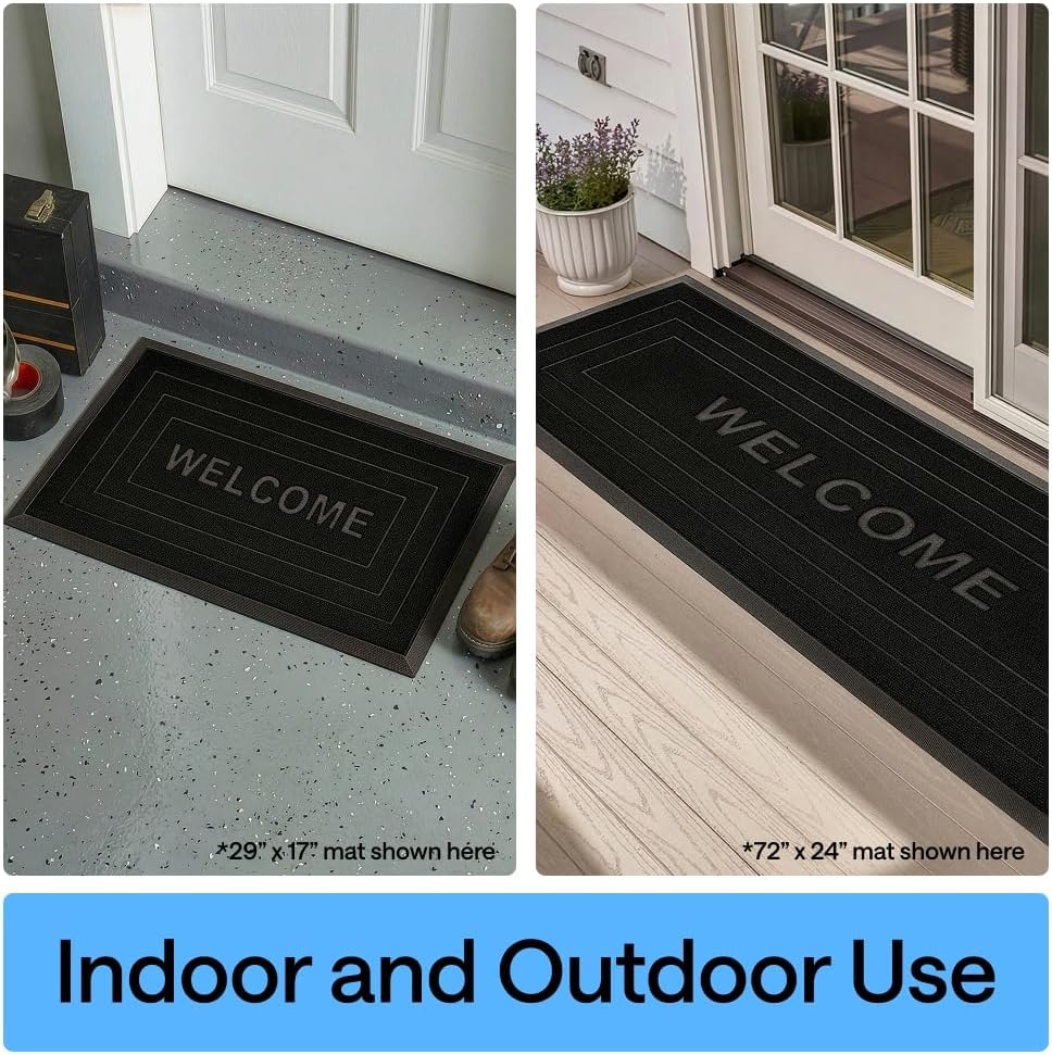 image:imageGORILLA GRIP 100 Waterproof AllSeason WeatherMAX Doormat US Designed Natural Rubber Stain Fade Resistant Low Profile Indoor Outdoor Door Mats Easy Clean 29x17 Gray DiamondBlack Welcome