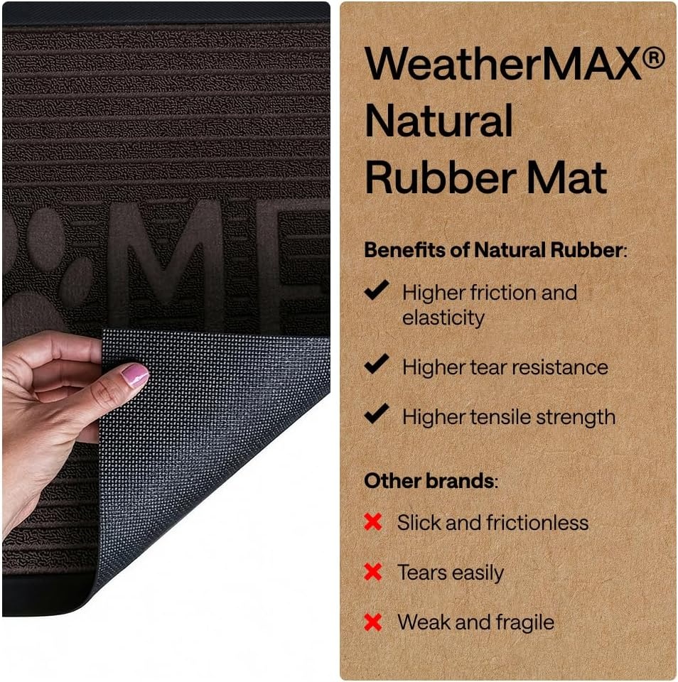 image:imageGORILLA GRIP 100 Waterproof AllSeason WeatherMAX Doormat US Designed Natural Rubber Stain Fade Resistant Low Profile Indoor Outdoor Door Mats Easy Clean 29x17 Gray DiamondEspresso Home Paw