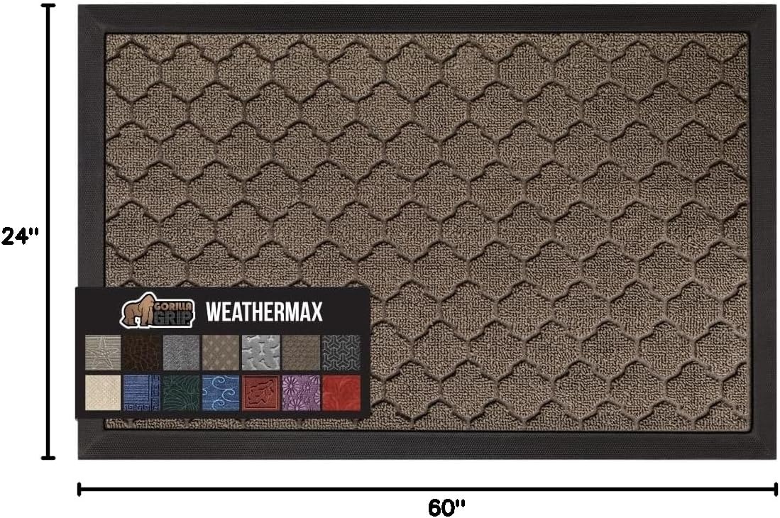 image:imageGORILLA GRIP 100 Waterproof AllSeason WeatherMAX Doormat US Designed Natural Rubber Stain Fade Resistant Low Profile Indoor Outdoor Door Mats Easy Clean 29x17 Gray DiamondLatte Quatrefoil
