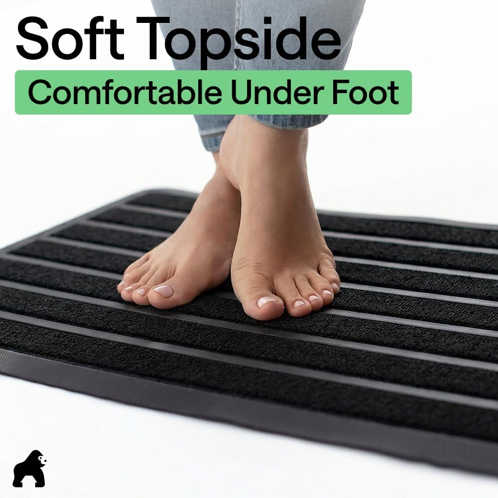 image:imageGORILLA GRIP 100 Waterproof AllSeason WeatherMAX Doormat US Designed Natural Rubber Stain Fade Resistant Low Profile Indoor Outdoor Door Mats Easy Clean 29x17 Gray DiamondBlack Stripe