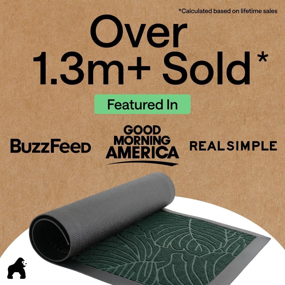 image:imageGORILLA GRIP 100 Waterproof AllSeason WeatherMAX Doormat US Designed Natural Rubber Stain Fade Resistant Low Profile Indoor Outdoor Door Mats Easy Clean 29x17 Gray DiamondGreen Palm