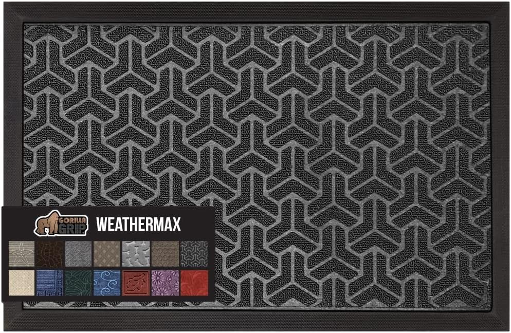 image:imageGORILLA GRIP 100 Waterproof AllSeason WeatherMAX Doormat US Designed Natural Rubber Stain Fade Resistant Low Profile Indoor Outdoor Door Mats Easy Clean 29x17 Gray DiamondSlate Geometric