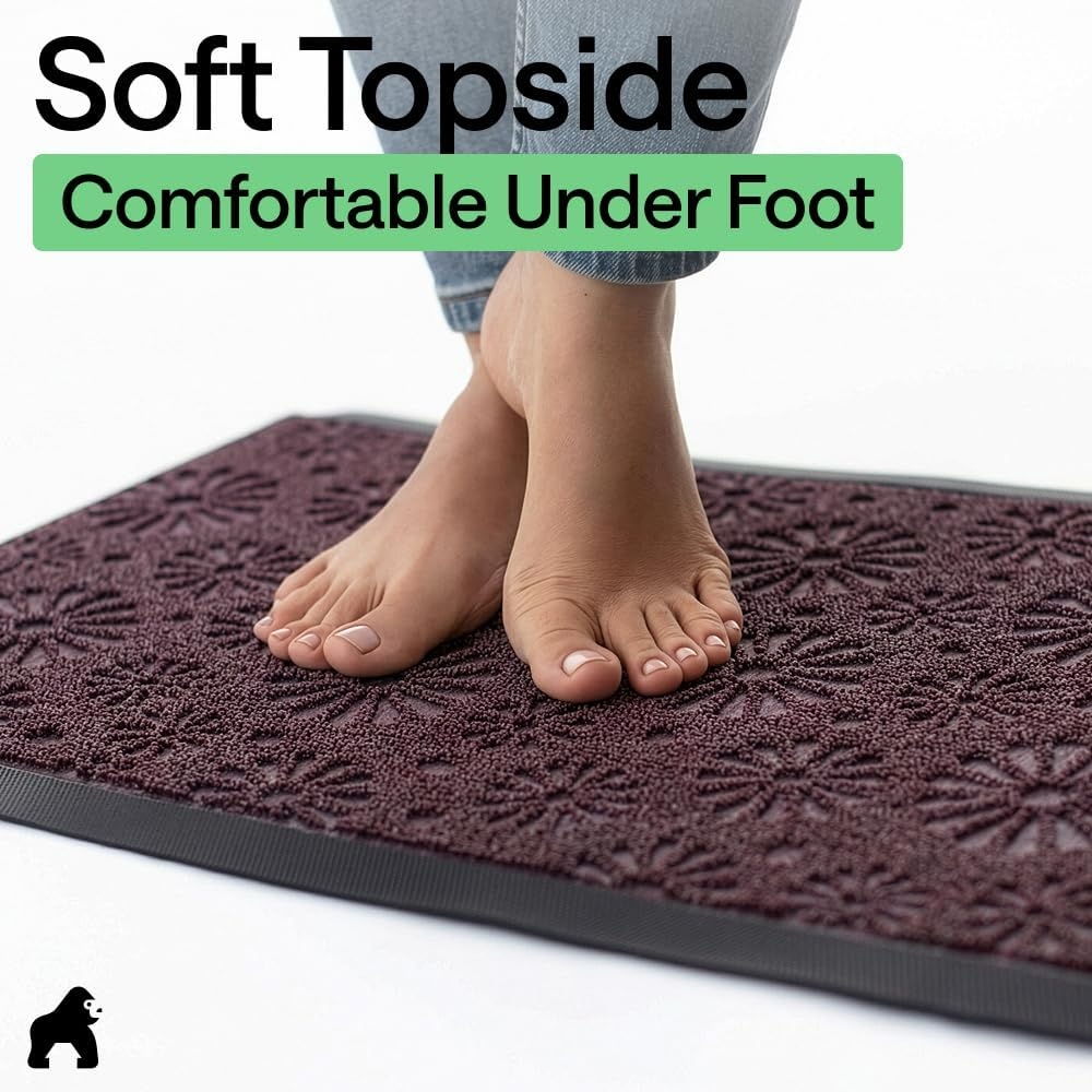 image:imageGORILLA GRIP 100 Waterproof AllSeason WeatherMAX Doormat US Designed Natural Rubber Stain Fade Resistant Low Profile Indoor Outdoor Door Mats Easy Clean 29x17 Gray DiamondPurple Confetti Daisy