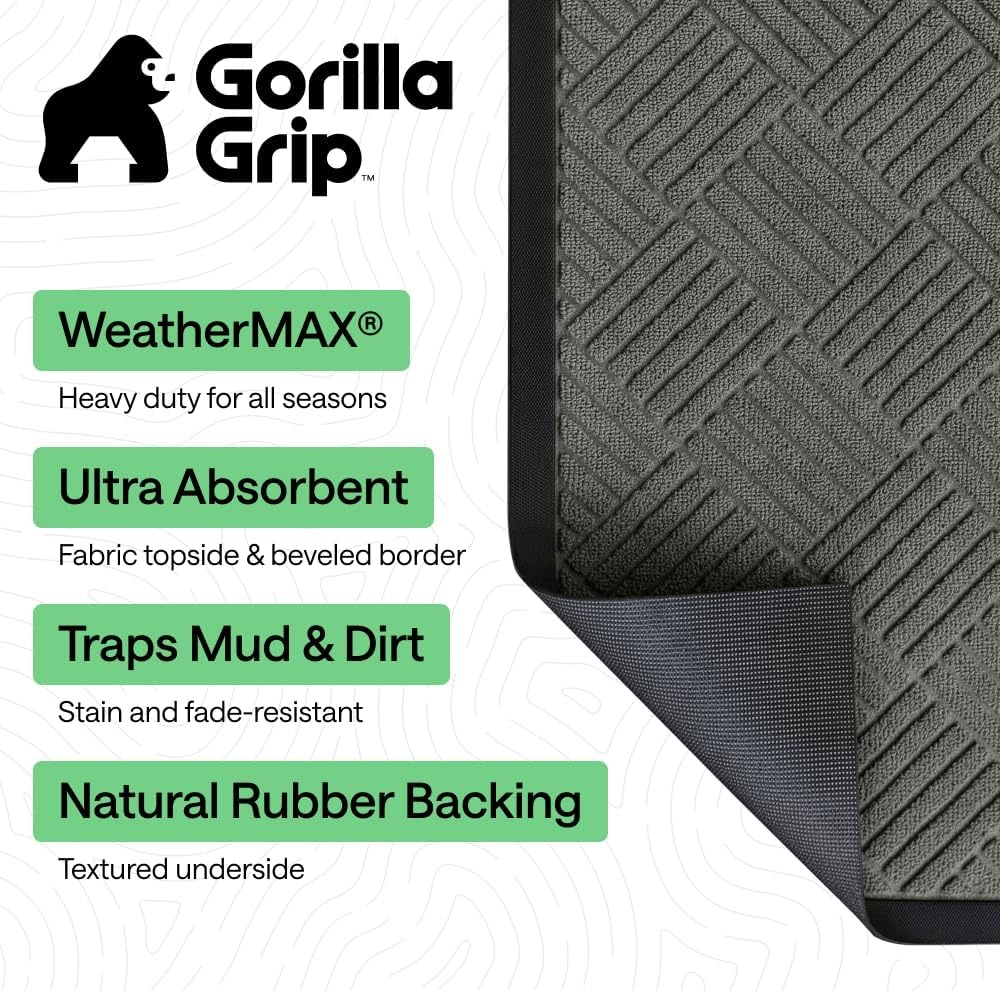 image:imageGORILLA GRIP 100 Waterproof AllSeason WeatherMAX Doormat US Designed Natural Rubber Stain Fade Resistant Low Profile Indoor Outdoor Door Mats Easy Clean 29x17 Gray DiamondGray Diamond