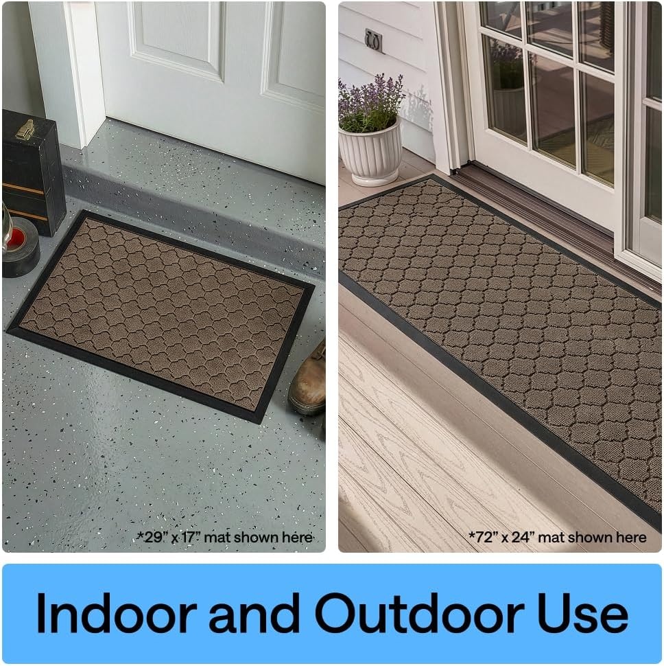 image:imageGORILLA GRIP 100 Waterproof AllSeason WeatherMAX Doormat US Designed Natural Rubber Stain Fade Resistant Low Profile Indoor Outdoor Door Mats Easy Clean 29x17 Gray DiamondLatte Quatrefoil