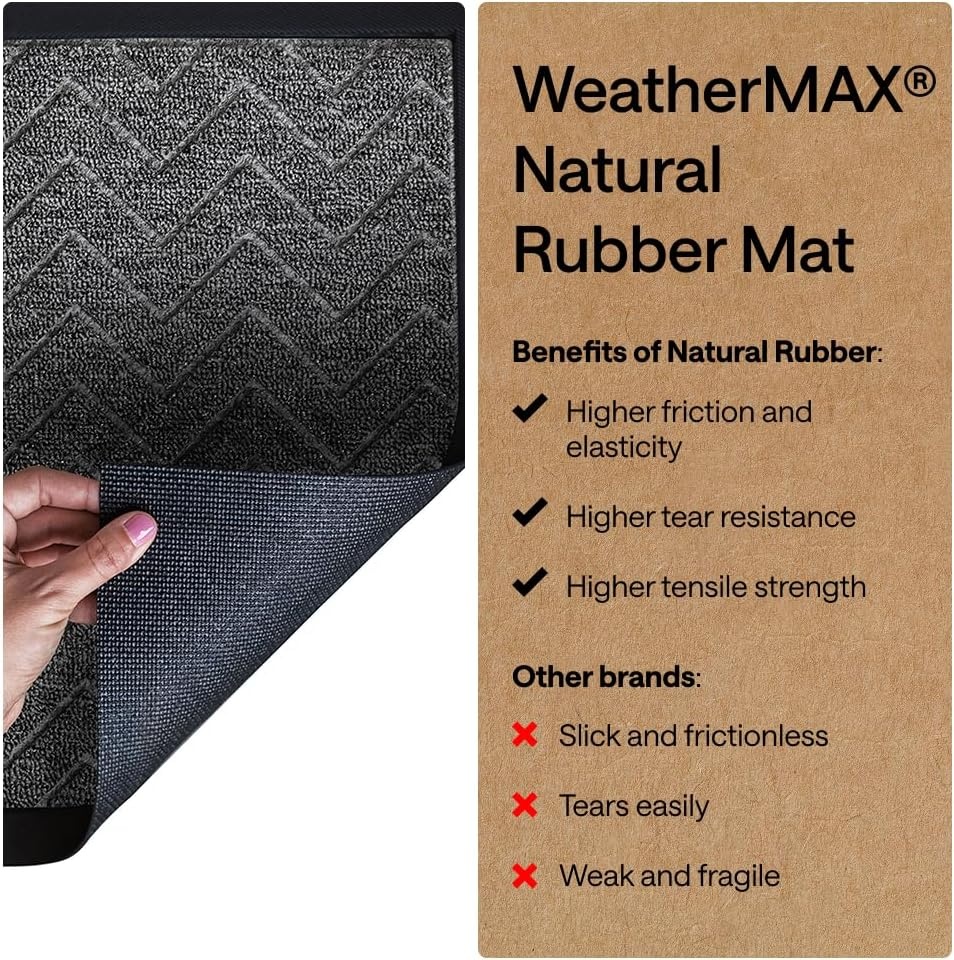 image:imageGORILLA GRIP 100 Waterproof AllSeason WeatherMAX Doormat US Designed Natural Rubber Stain Fade Resistant Low Profile Indoor Outdoor Door Mats Easy Clean 29x17 Gray DiamondSteel Chevron