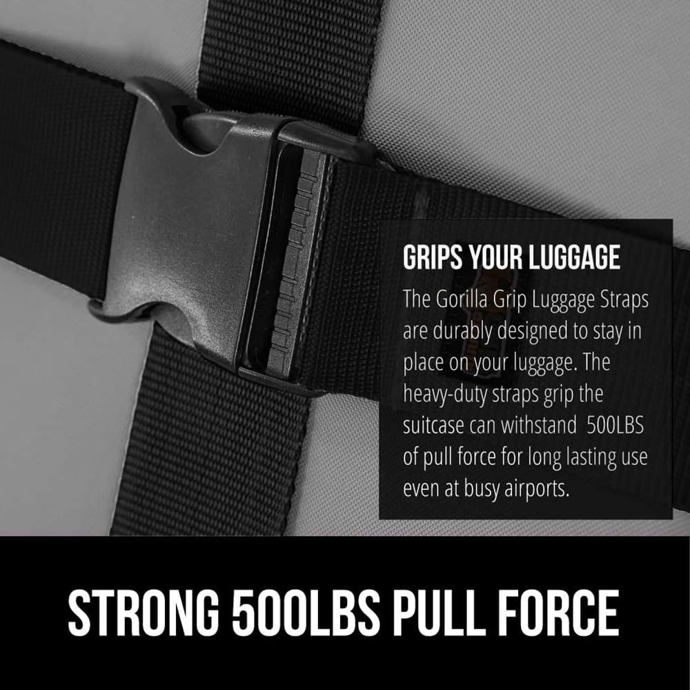 image:imageGORILLA GRIP Heavy Duty Adjustable Luggage Straps for Suitcases Easy to Identify Travel Belt Connector Holds Suitcase Together Extends Life of Bag Strap Connects Two Bags Accessories 2 Pack GreenBlack