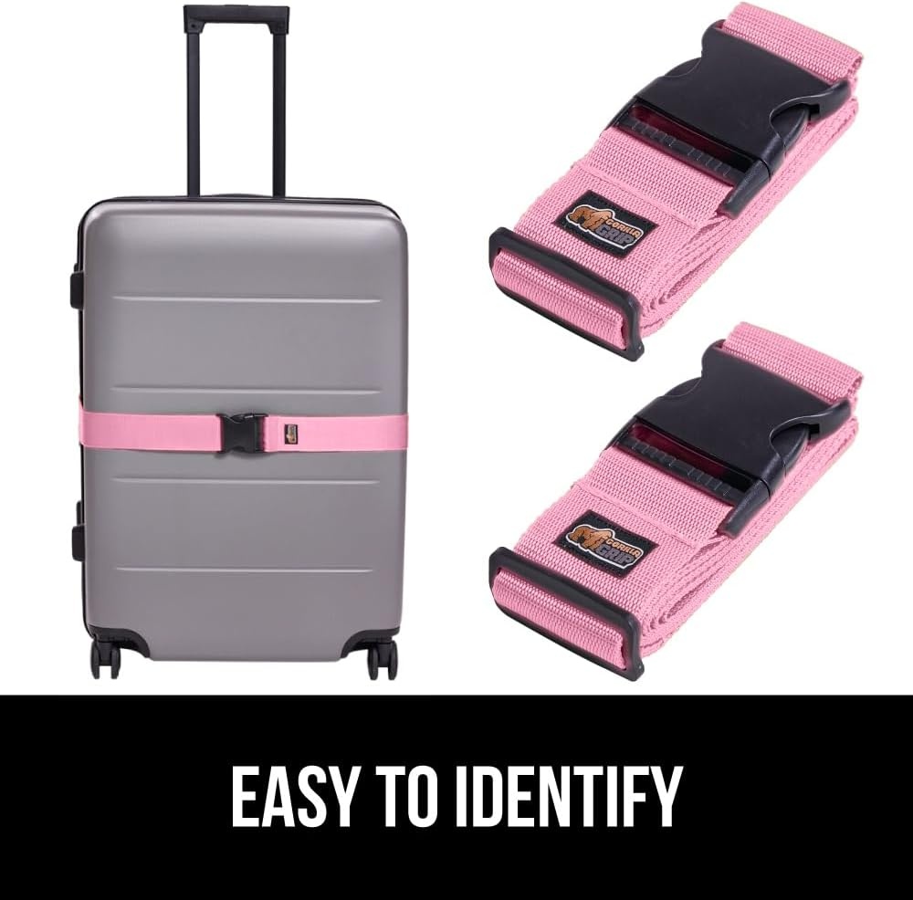 image:imageGORILLA GRIP Heavy Duty Adjustable Luggage Straps for Suitcases Easy to Identify Travel Belt Connector Holds Suitcase Together Extends Life of Bag Strap Connects Two Bags Accessories 2 Pack GreenPink